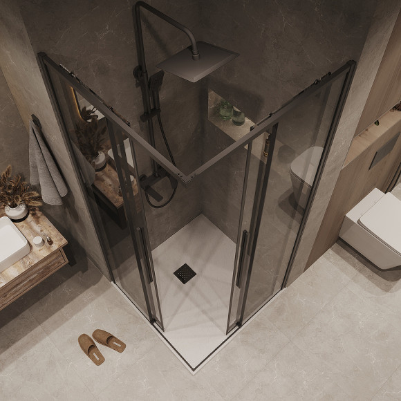 Душевой уголок Grossman Galaxy 90х90 300.K33.01.9090.21.10 профиль Черный матовый стекло тонированное Душевой уголок Grossman Galaxy 90х90 300.K33.01.9090.21.10 профиль Черный матовый стекло тонированное