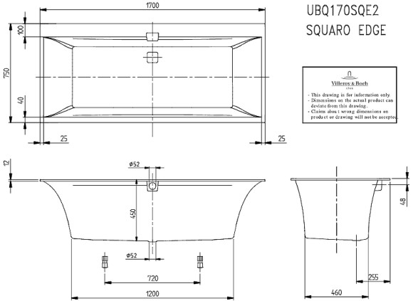Квариловая ванна Villeroy&Boch Squaro Edge 12 170x75 UBQ170SQE2DV-01 без гидромассажа