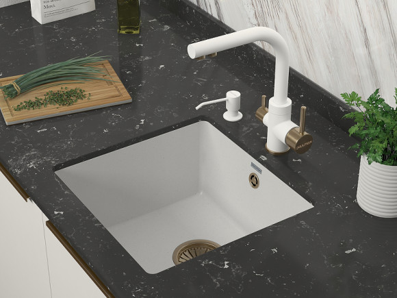 Смеситель для кухни Paulmark Essen Es213011-431BR Белый матовый Бронза