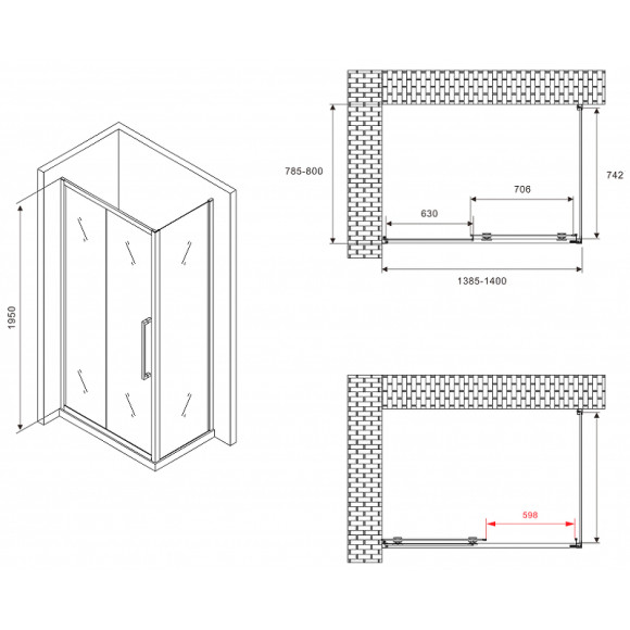 Душевой уголок Abber Schwarzer Diamant 140x80 AG30140BMH-S80BM профиль Черный стекло матовое Душевой уголок Abber Schwarzer Diamant 140x80 AG30140BMH-S80BM профиль Черный стекло матовое