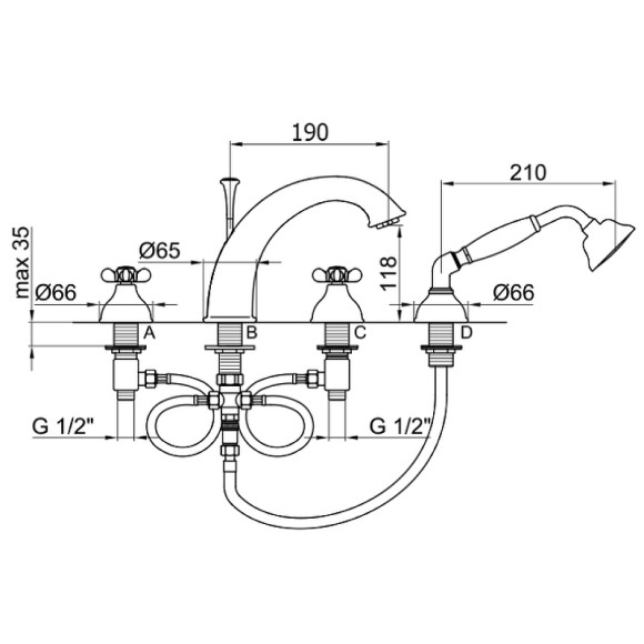Смеситель на борт ванны Webert Ottocento OT730101010 Золото