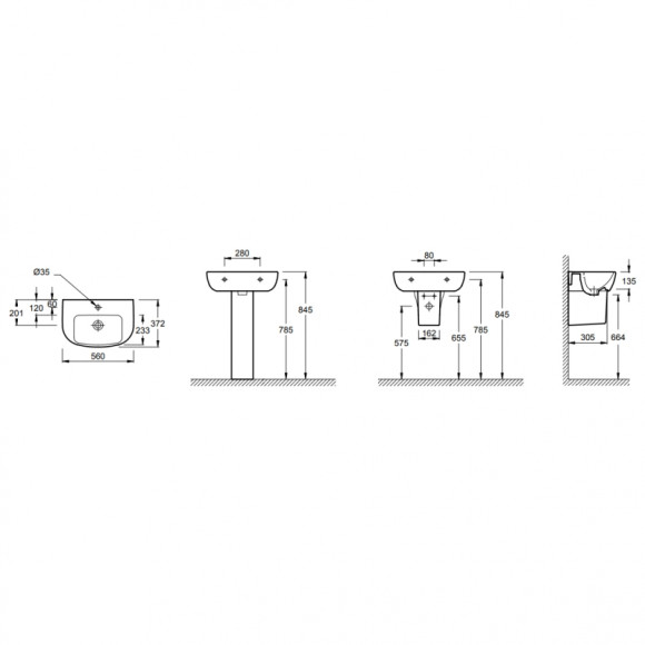 Раковина Jacob Delafon Odeon Up 56 E4755-00 Белая