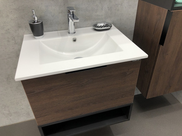 Тумба с раковиной Comforty Франкфурт 60 00004150530 подвесная Дуб шоколадно-коричневый Черная матовая Тумба с раковиной Comforty Франкфурт 60 00004150530 подвесная Дуб шоколадно-коричневый Черная матовая