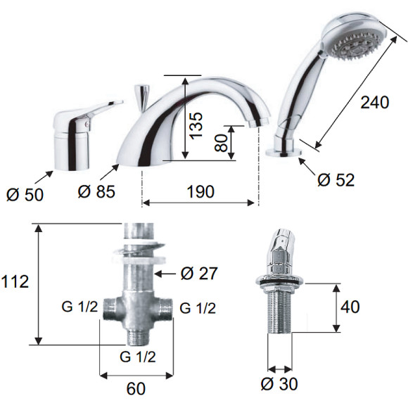 Смеситель на борт ванны Remer Kiss K07 Хром Смеситель на борт ванны Remer Kiss K07 Хром