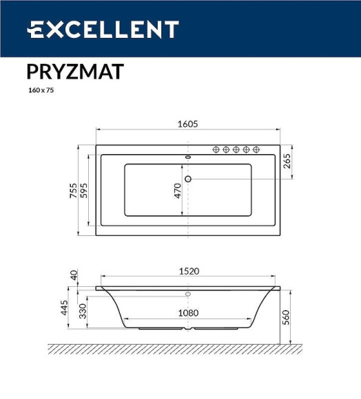 Акриловая ванна Excellent Pryzmat Slim 160x75 WAEX.PRY16S.SOFT.CR с гидромассажем