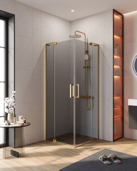 Душевой уголок Cezares Slider 80x80 SLIDER-A-2-70/80-GRIGIO-BORO профиль Брашированное золото стекло серое