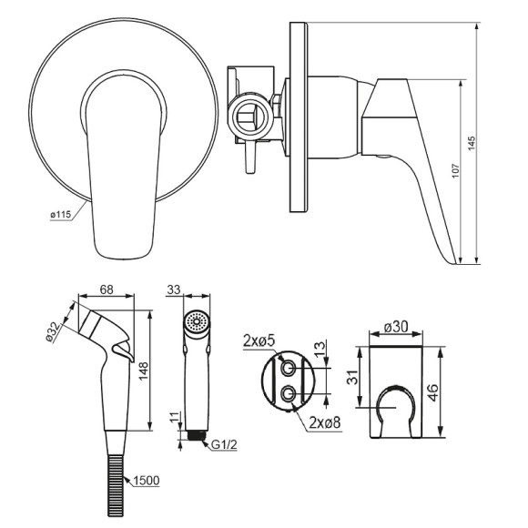 Гигиенический душ со смесителем Damixa Jupiter 777510300 Черный матовый