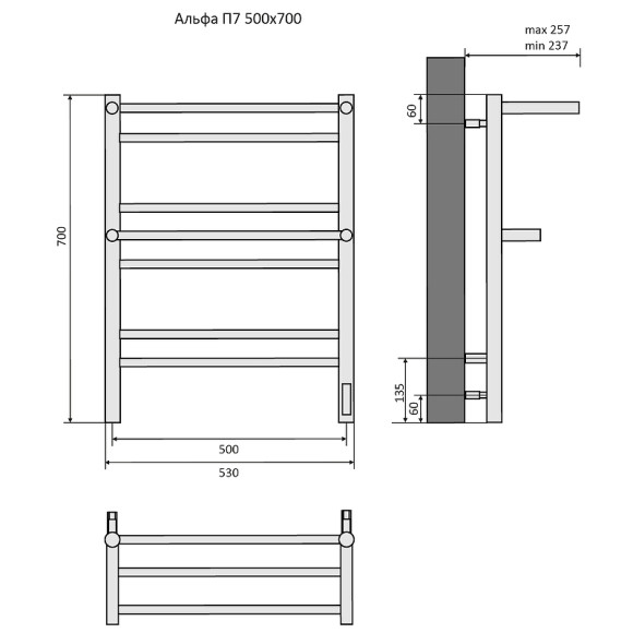 Электрический полотенцесушитель Aquatek Альфа П7 500x700 AQ EL RRP0770BL с полкой Черный муар Электрический полотенцесушитель Aquatek Альфа П7 500x700 AQ EL RRP0770BL с полкой Черный муар