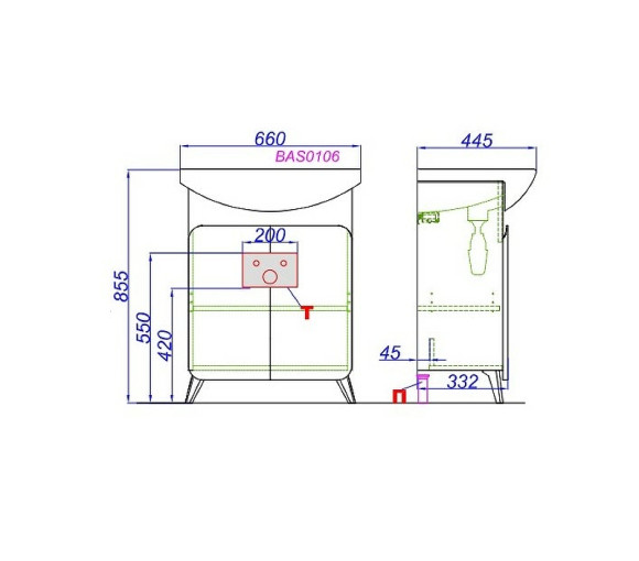 Тумба под раковину Aqwella Basic 65 BAS0106DZ Дуб золотой Тумба под раковину Aqwella Basic 65 BAS0106DZ Дуб золотой