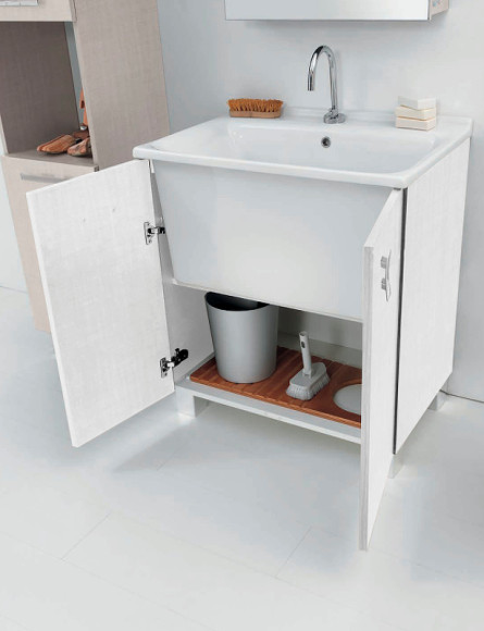 Тумба с хозяйственной раковиной Kerasan Aquadom 60 9166K3*1 Белая с отверстием под смеситель