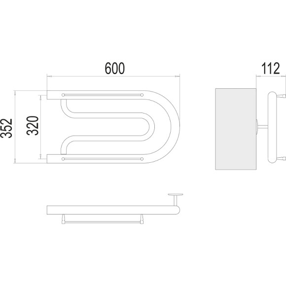 Водяной полотенцесушитель Terminus Фокстрот (1) 320x600 4620768881244 с полкой Хром, боковое подключение, G 1" НР