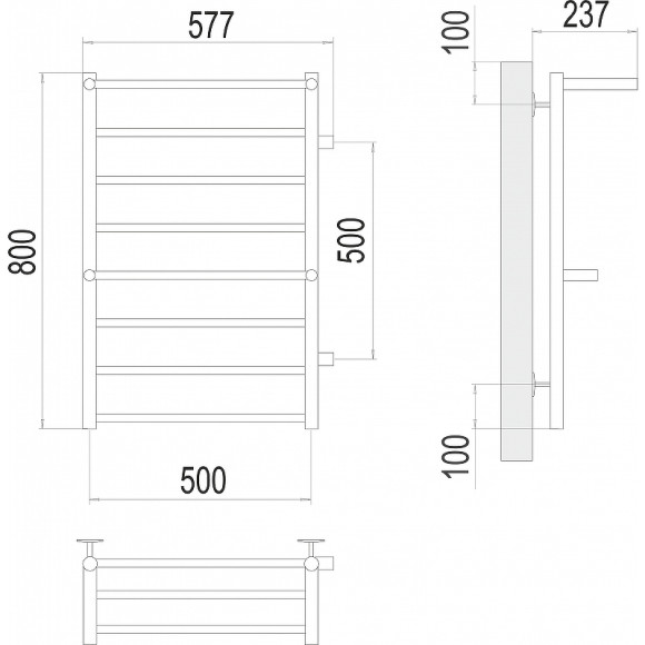 Водяной полотенцесушитель Terminus Анкона П8 500х800 бп500 4670078529961 с полкой Хром, боковое подключение, G 1" НР