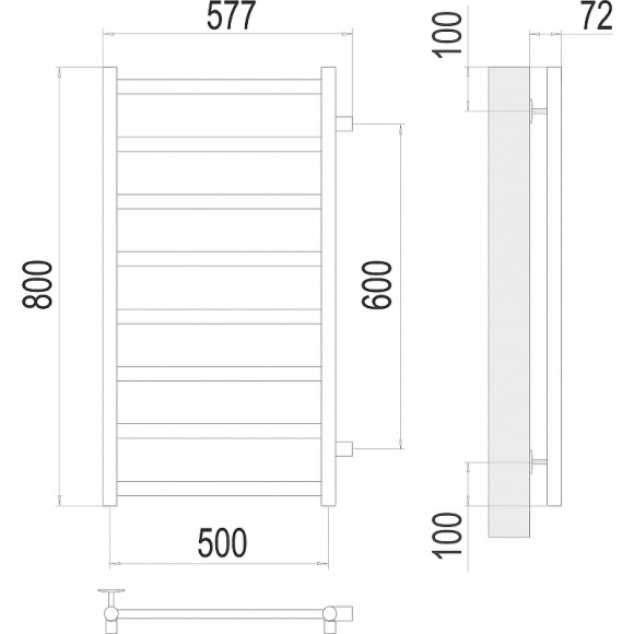 Водяной полотенцесушитель Terminus Аврора П8 500х800 бп600 4670078529930 Хром, боковое подключение, G 1" НР