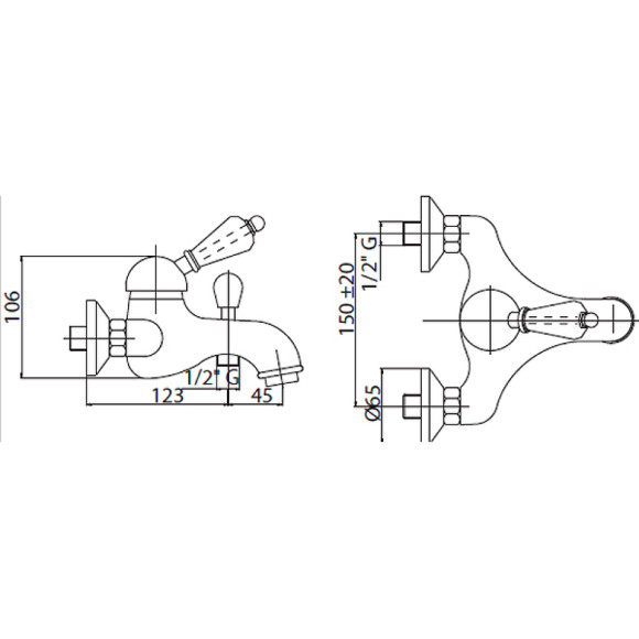 Смеситель для ванны Cezares Elite ELITE-VM-03/24-Nc Золото 24 карат