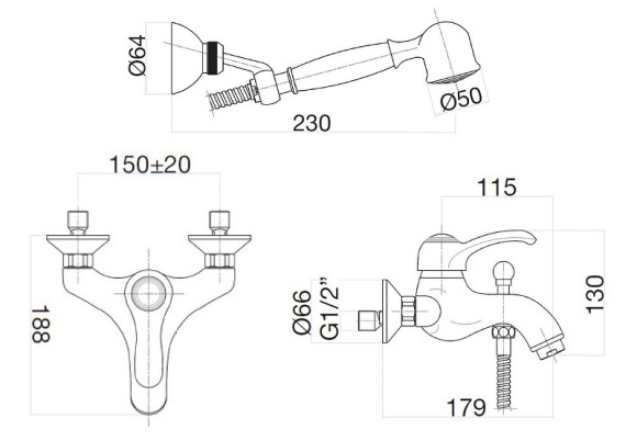 Смеситель для ванны Webert Aurora AU850101065(153) Бронза Смеситель для ванны Webert Aurora AU850101065(153) Бронза