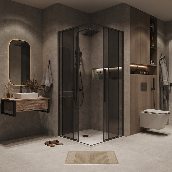 Душевой уголок Grossman Galaxy 100х100 300.K33.01.1010.21.10 профиль Черный матовый стекло тонированное