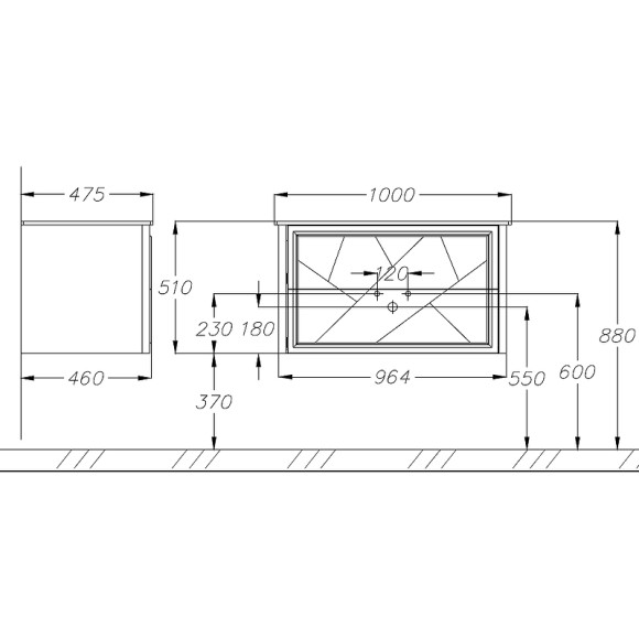 Тумба под раковину Opadiris Луиджи 100 00-00006178 подвесная Серая матовая