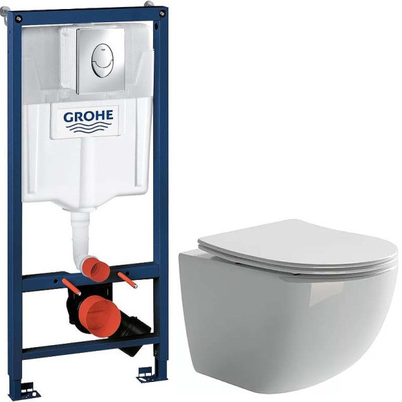 Комплект унитаза Ceramicanova Forma CN3009 с инсталляцией Grohe Rapid SL 38721001 с сиденьем Микролифт и клавишей смыва Хром