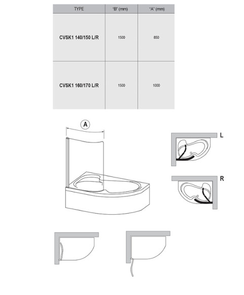 Шторка на ванну Ravak Chrome CVSK1 Rosa 160/170 R 7QRS0100Y1 профиль Белый стекло Transparent