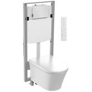 Комплект унитаза биде с инсталляцией Jacob Delafon Seine E34360-00 с сиденьем Микролифт и Белой глянцевой клавишей смыва