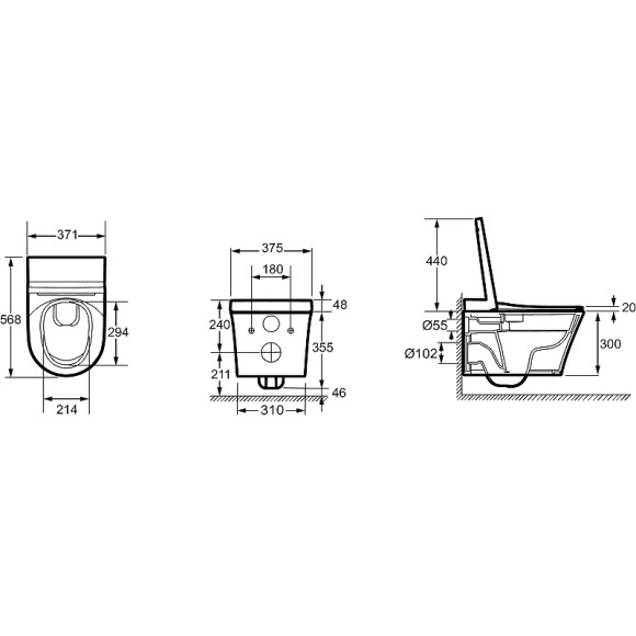 Комплект унитаза биде с инсталляцией Jacob Delafon Seine E34360-00 с сиденьем Микролифт и Белой глянцевой клавишей смыва