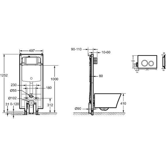 Комплект унитаза биде с инсталляцией Jacob Delafon Seine E34360-00 с сиденьем Микролифт и Белой глянцевой клавишей смыва