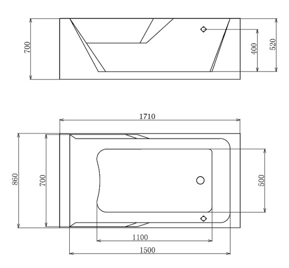 Акриловая ванна Gemy 171х86 G9066 II K R с гидромассажем