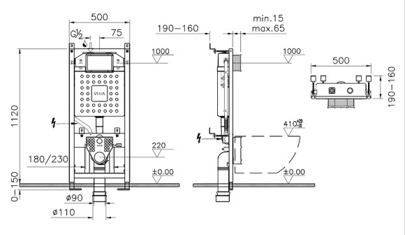 Инсталляция Vitra V12 762-5800-01 для унитаза без клавиши смыва
