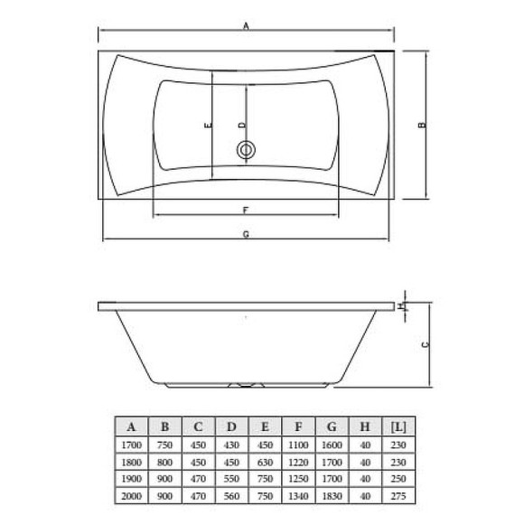 Акриловая ванна C-Bath Talia 200x90 CBQ004004 без гидромассажа
