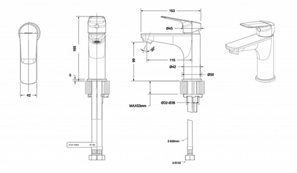 Смеситель для раковины Bravat Rhein F1429564CP-9-ENG Хром