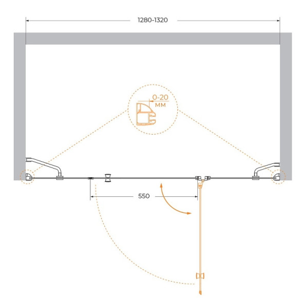Душевая дверь Cezares Verona 130 R VERONA-W-B-13-30+60/40-P-Cr-R профиль Хром стекло рифленое