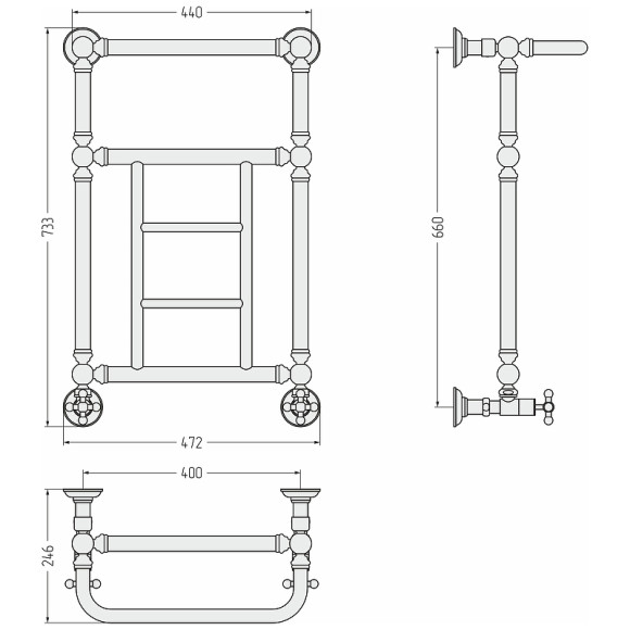 Водяной полотенцесушитель Сунержа Ренессанс 1452 660х400 31-0282-6640 с полкой Черный матовый