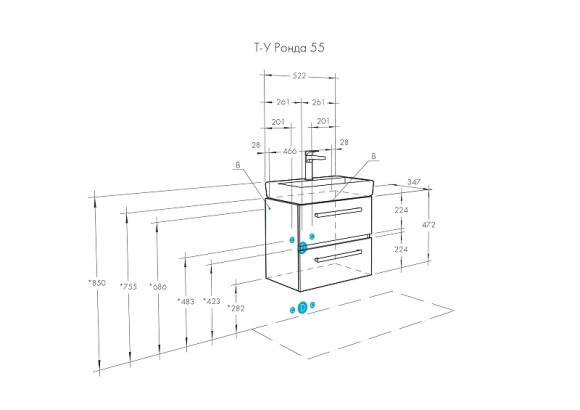 Тумба под раковину Aquaton Ронда 55 1A207601RSC20 подвесная Дуб сомерсет Венге
