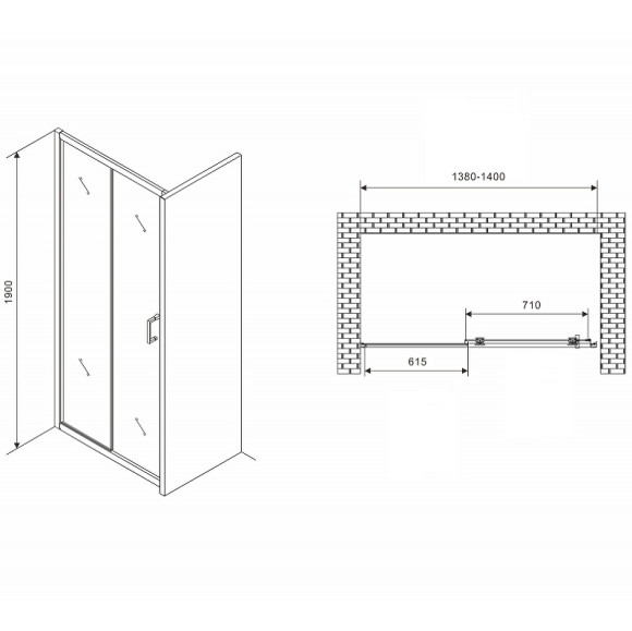 Душевая дверь Abber Schwarzer Diamant 140 AG301405 профиль Хром стекло прозрачное Душевая дверь Abber Schwarzer Diamant 140 AG301405 профиль Хром стекло прозрачное