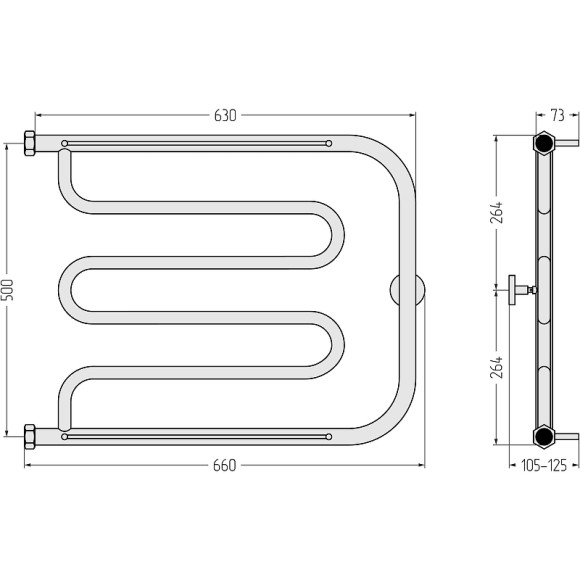 Водяной полотенцесушитель Сунержа Лира 500х650 00-0012-5065 с двумя полками Хром Водяной полотенцесушитель Сунержа Лира 500х650 00-0012-5065 с двумя полками Хром
