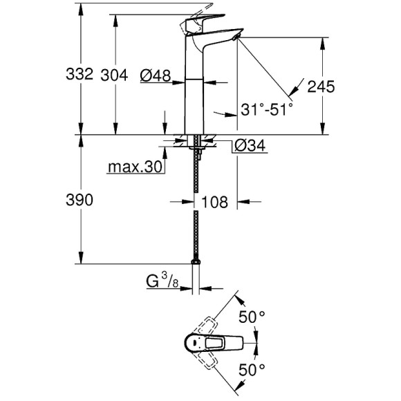Смеситель для раковины Grohe BauLoop 23764001 Хром Смеситель для раковины Grohe BauLoop 23764001 Хром