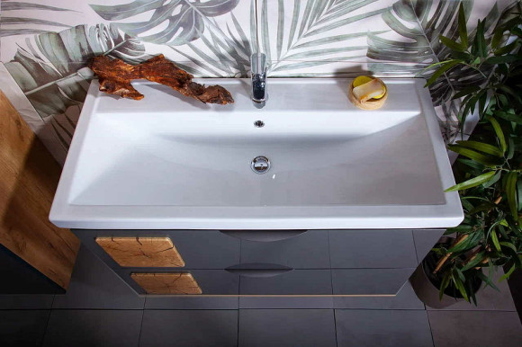 Тумба под раковину Бриклаер Форест 100 4627125414664 подвесная Дуб золотой Антрацит Тумба под раковину Бриклаер Форест 100 4627125414664 подвесная Дуб золотой Антрацит