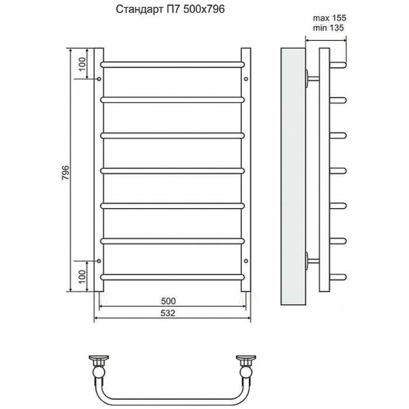 Водяной полотенцесушитель Terminus Стандарт П7 500x796 4670030725325 Хром