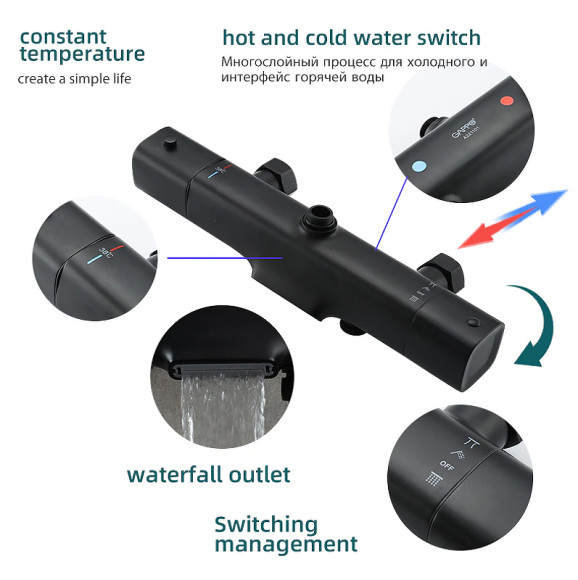 Душевая система Gappo G2495-76 с термостатом Черная матовая Душевая система Gappo G2495-76 с термостатом Черная матовая