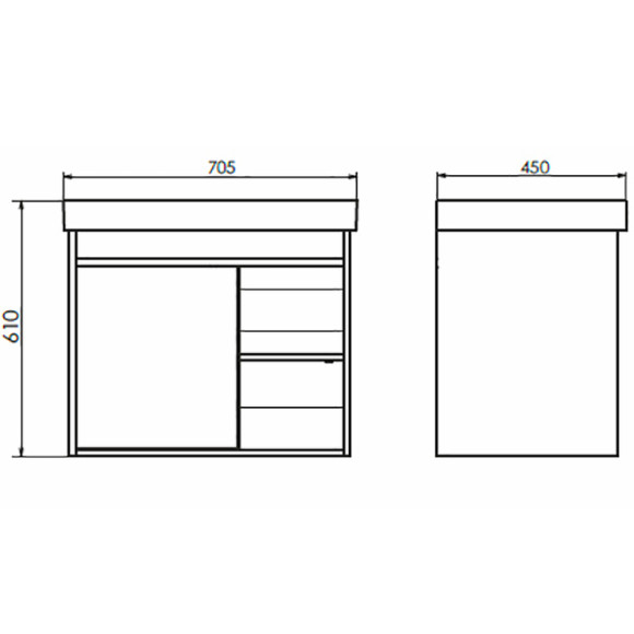 Тумба с раковиной Comforty Вена 70 00-00008929 подвесная Дуб дымчатый