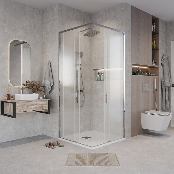 Душевой уголок Grossman Galaxy 90х90 300.K33.01.9090.10.02 профиль Хром стекло шиншилла Душевой уголок Grossman Galaxy 90х90 300.K33.01.9090.10.02 профиль Хром стекло шиншилла