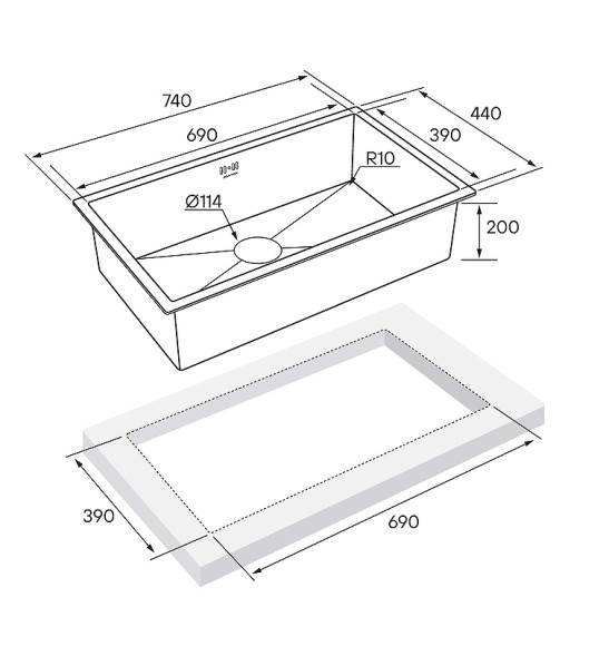 Кухонная мойка Paulmark Next 74 Uni PM217444-BS Брашированная сталь Кухонная мойка Paulmark Next 74 Uni PM217444-BS Брашированная сталь