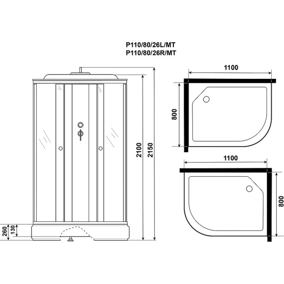Душевая кабина Niagara Promo 110x80 L P110/80/26L/MT без гидромассажа