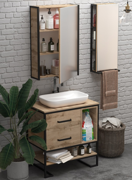 Зеркальный шкаф 1MarKa Grunge Loft 60П Ц0000007992 Дуб вотан Зеркальный шкаф 1MarKa Grunge Loft 60П Ц0000007992 Дуб вотан