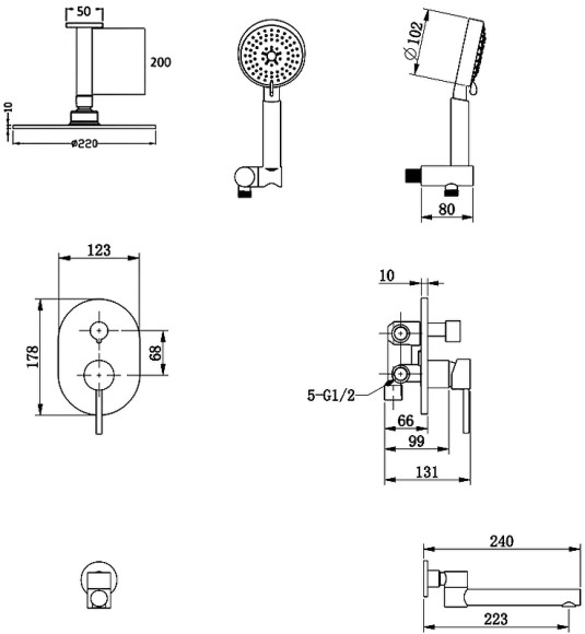 Душевая система Bronze de Luxe Scandi 14582/1BR Бронза Душевая система Bronze de Luxe Scandi 14582/1BR Бронза