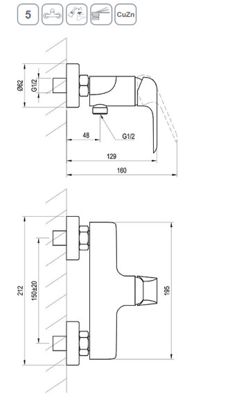 Смеситель для душа Ravak Flat FL 032.20/150 X070177 Черный матовый Смеситель для душа Ravak Flat FL 032.20/150 X070177 Черный матовый