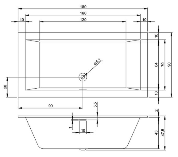 Акриловая ванна Riho Rething Cubic 180х90 B107001005 (BR0900500000000) без гидромассажа