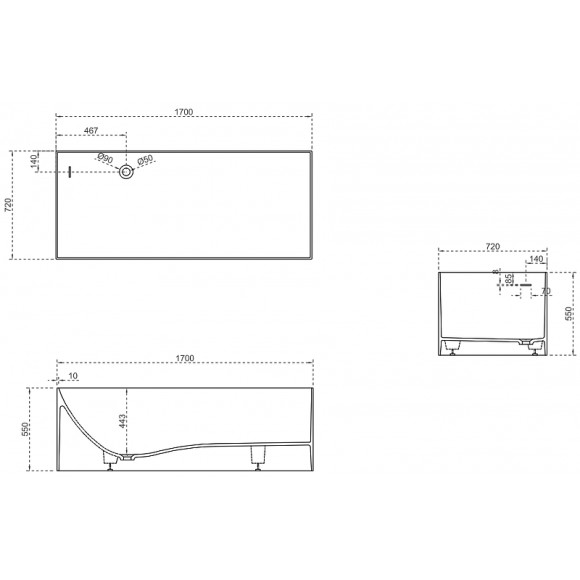 Ванна из искусственного камня Abber Stein 170x72 AS9640-1.7 без гидромассажа Ванна из искусственного камня Abber Stein 170x72 AS9640-1.7 без гидромассажа