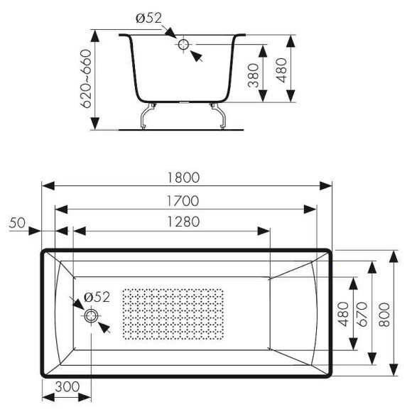 Чугунная ванна Kaiser 180х80 КВ-1806 с антискользящим покрытием