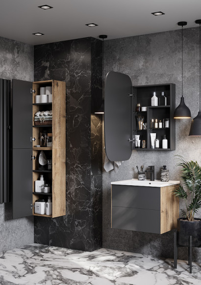 Подвесной шкаф Aquaton Сохо 35 1A258403AJA00 Дуб веллингтон Графит софт